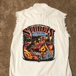 White Sturgis Denim sleeveless shirt,from Sturgis Rally
